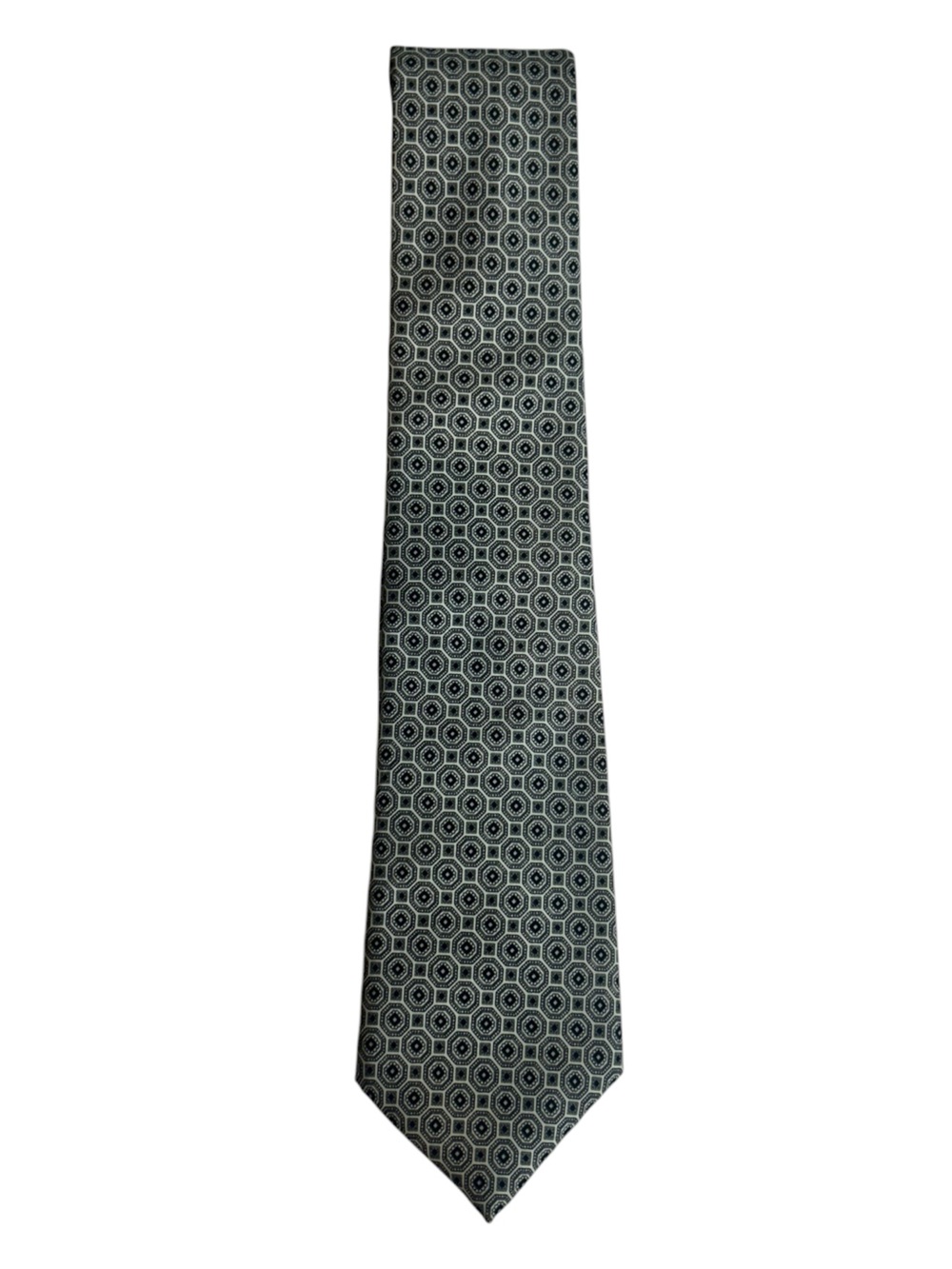 Vintage Tie Geometric Off‑White Blue Circular Floral Pattern 57 Inches